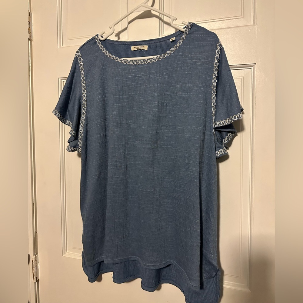 Max Studio Blue Short Sleeve Top with Lace Detail